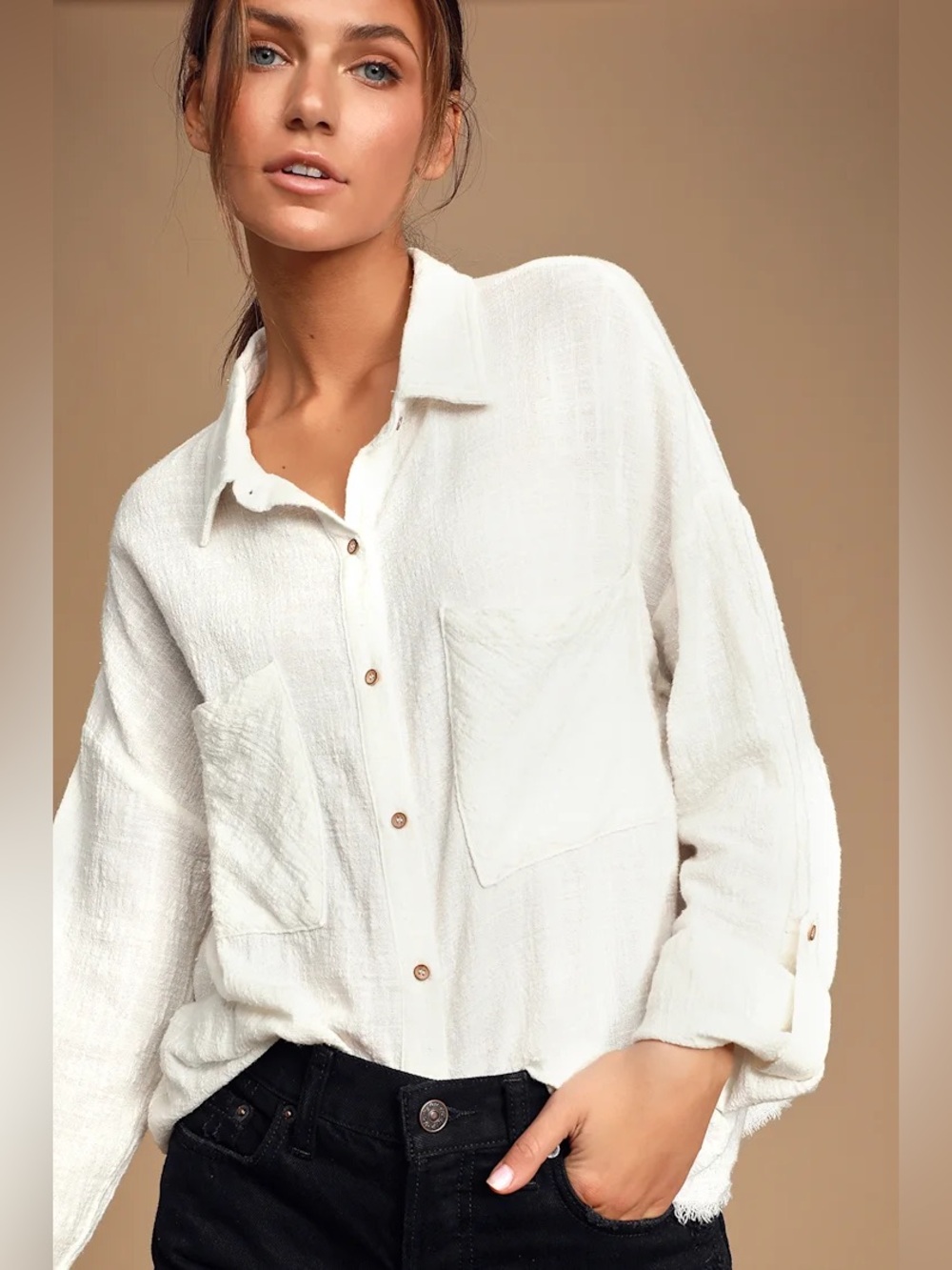 Michael Kors Ivory Textured Button Front Shirt